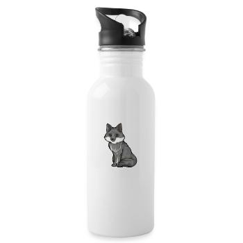 Drawing of a gray fox - Water bottle with straw - white - Right