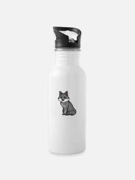 Zeichnung eines Graufuchs - Trinkflasche mit integriertem Trinkhalm - Weiß