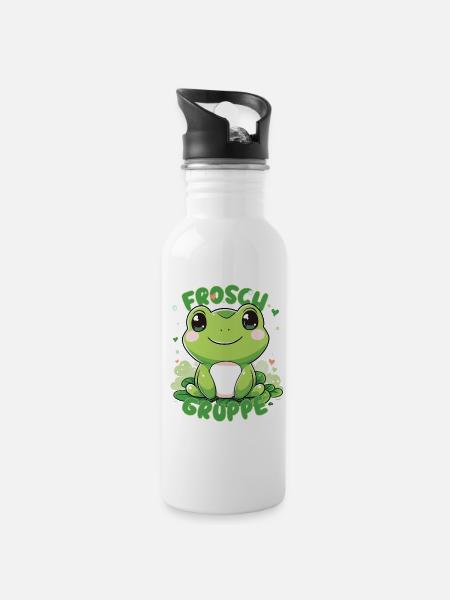 Süßes Froschgruppe Kindergarten Gruppentier - Trinkflasche mit integriertem Trinkhalm - Weiß