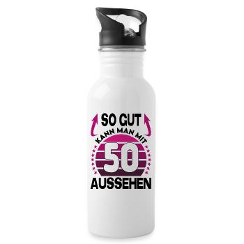 Geburtstag 50 Jahre So gut aussehen Retro Vintage - Trinkflasche mit integriertem Trinkhalm - Weiß - Rechts
