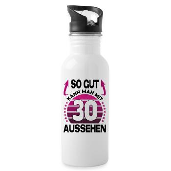 Geburtstag 30 Jahre So gut aussehen Retro Vintage - Trinkflasche mit integriertem Trinkhalm - Weiß - Rechts