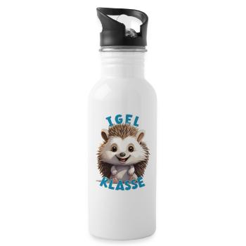 Cartoon Igelklasse Grundschule Klassentier - Trinkflasche mit integriertem Trinkhalm - Weiß - Rechts