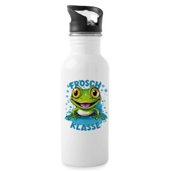 Cartoon Froschklasse Grundschule Klassentier - Trinkflasche mit integriertem Trinkhalm - Weiß - Rechts