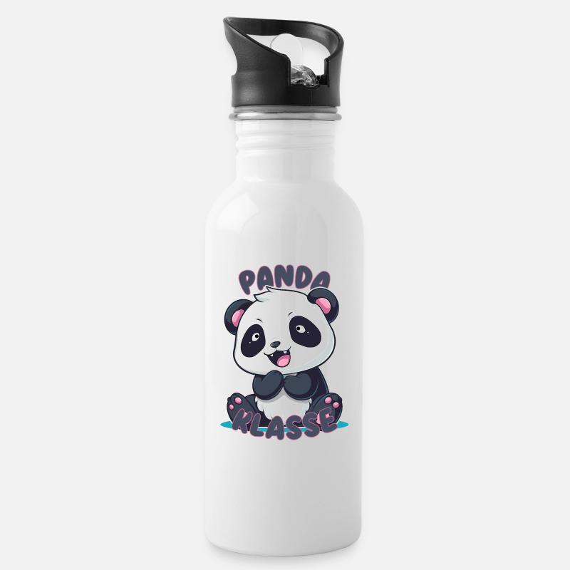 Süßes Pandaklasse Grundschule Klassentier - Trinkflasche mit integriertem Trinkhalm - Weiß