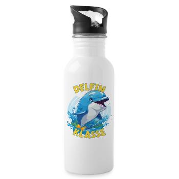 Cartoon Delfinklasse Grundschule Klassentier - Trinkflasche mit integriertem Trinkhalm - Weiß - Rechts