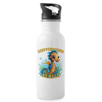 Cartoon Seepferdchenklasse Grundschule Klassentier - Trinkflasche mit integriertem Trinkhalm - Weiß - Rechts