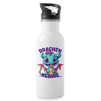 Cartoon Drachenklasse Grundschule Klassentier - Trinkflasche mit integriertem Trinkhalm - Weiß - Rechts