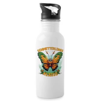 Comic Schmetterlingsklasse Grundschule Klassentier - Trinkflasche mit integriertem Trinkhalm - Weiß - Rechts