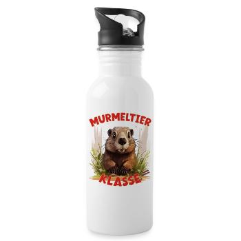 Cartoon Murmeltierklasse Grundschule Klassentier - Trinkflasche mit integriertem Trinkhalm - Weiß - Rechts