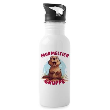 Süßes Murmeltiergruppe Kindergarten Gruppentier - Trinkflasche mit integriertem Trinkhalm - Weiß - Rechts