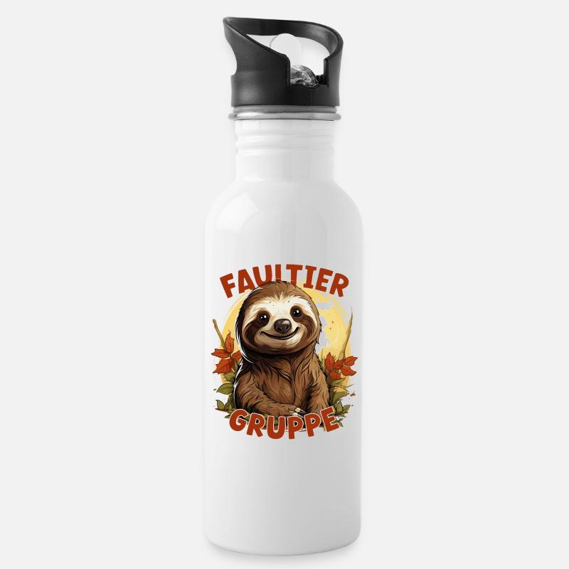 Comic Faultiergruppe Kindergarten Gruppentier - Trinkflasche mit integriertem Trinkhalm - Weiß