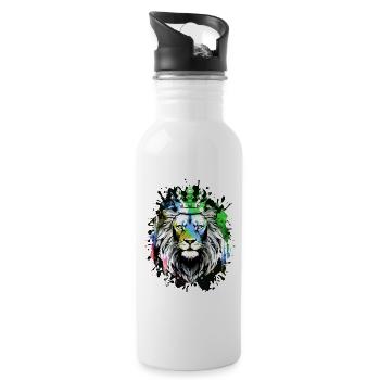 Tête de lion Couronne Lion Animal - Gourde avec paille intégrée - blanc - Droite