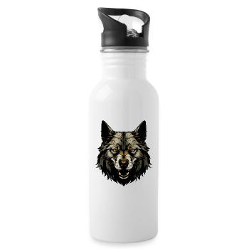 Akita Dog Head - Water bottle with straw - white - Right