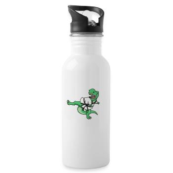 Cartoon TREX does Hapkido - Water bottle with straw - white - Right