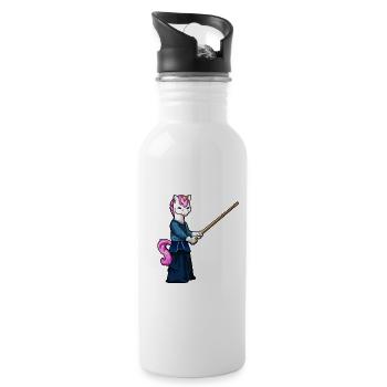 Cartoon Unicorn Doing Kendo - Water bottle with straw - white - Right
