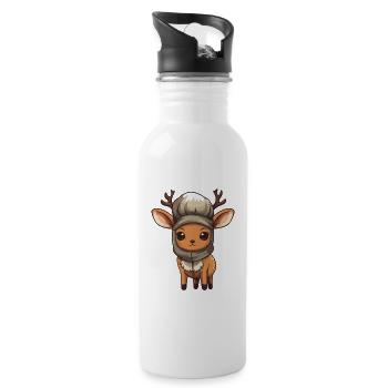 Reh Geweih Winter Tier Niedlich Comic - Trinkflasche mit integriertem Trinkhalm - Weiß - Rechts
