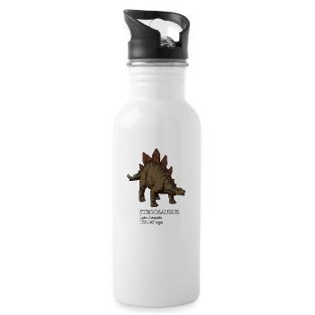 Realistische Zeichnung des Stegosaurus - Trinkflasche mit integriertem Trinkhalm - Weiß - Rechts