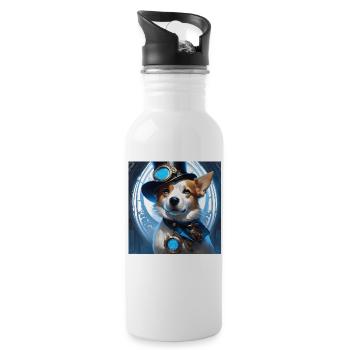 Steampunk design art chien bleu - Gourde avec paille intégrée - blanc - Droite