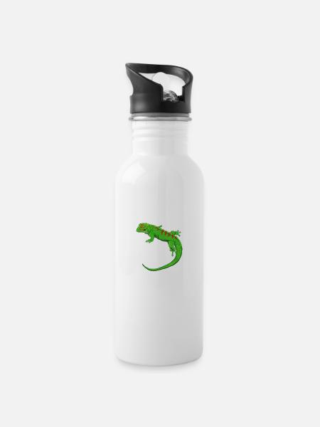 Zeichnung - Madagaskar-Taggecko - Trinkflasche mit integriertem Trinkhalm - Weiß