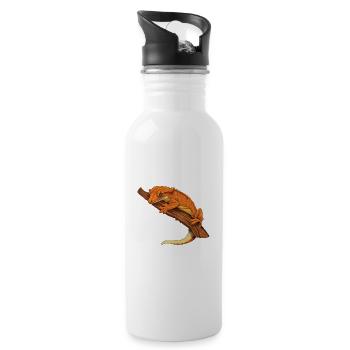 Zeichnung - Kronengecko - Trinkflasche mit integriertem Trinkhalm - Weiß - Rechts