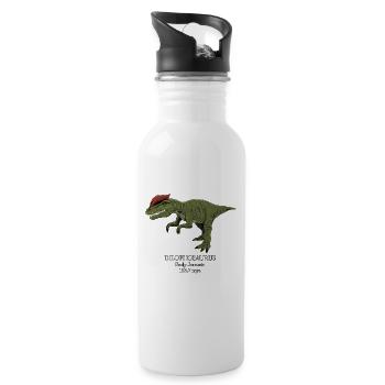 Realistische Zeichnung des Dilophosaurus - Trinkflasche mit integriertem Trinkhalm - Weiß - Rechts