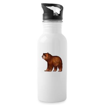 Drawing of a brown bear - Water bottle with straw - white - Right