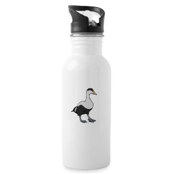 Zeichnung einer Eiderente - Trinkflasche mit integriertem Trinkhalm - Weiß - Rechts