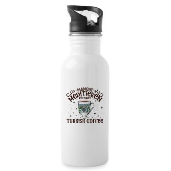 Meditieren und Turkish Coffee - Trinkflasche mit integriertem Trinkhalm - Weiß - Rechts