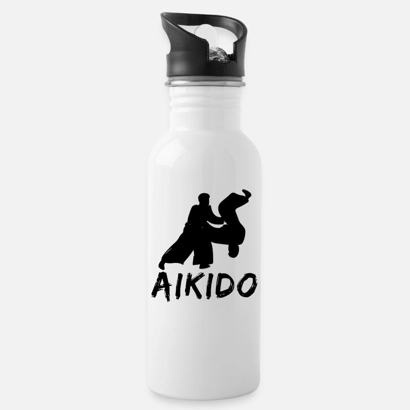 Aïkido - Gourde avec paille intégrée - blanc