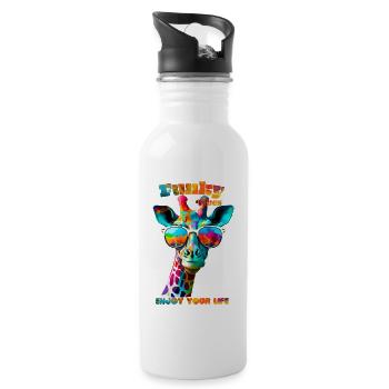 Funky vibes. enjoy your life. Girafe - Gourde avec paille intégrée - blanc - Droite