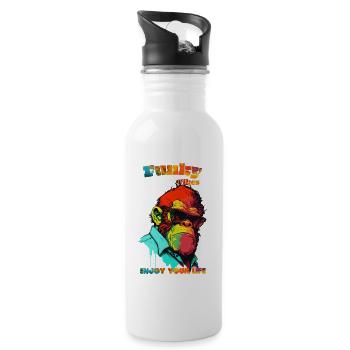 Funky vibes. Enjoy your life. Gorilla - Water bottle with straw - white - Right