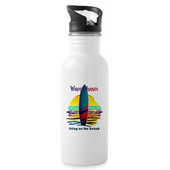 Wellenjäger, der am Strand lebt - Trinkflasche mit integriertem Trinkhalm - Weiß - Rechts