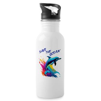Save the Ocean. Dolphin - Water bottle with straw - white - Right