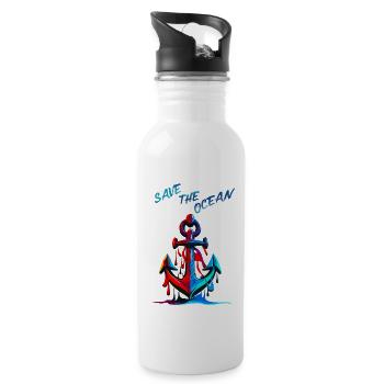Rettet den Ozean. Seeanker - Trinkflasche mit integriertem Trinkhalm - Weiß - Rechts