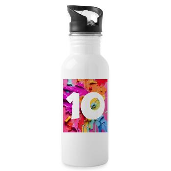 NR. 10 NUMMER 10 BUNT 10. GEBURTSTAG - Trinkflasche mit integriertem Trinkhalm - Weiß - Rechts