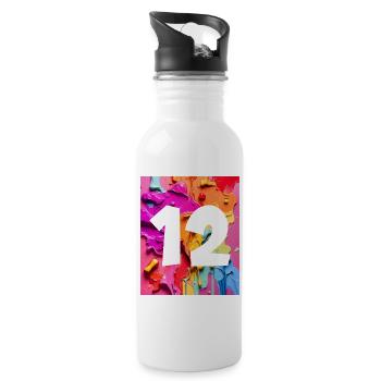 NR. 12 NUMMER 12 BUNT 12. GEBURTSTAG - Trinkflasche mit integriertem Trinkhalm - Weiß - Rechts