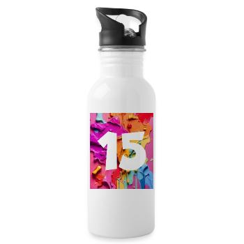 NR. 15 NUMMER 15 BUNT 15. GEBURTSTAG - Trinkflasche mit integriertem Trinkhalm - Weiß - Rechts