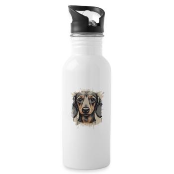Dackel Teckel Kurzhaardackel Dachshund - Trinkflasche mit integriertem Trinkhalm - Weiß - Rechts