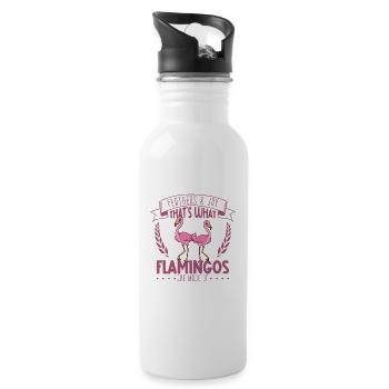Federn und Freude - Flamingo - Trinkflasche mit integriertem Trinkhalm - Weiß - Rechts