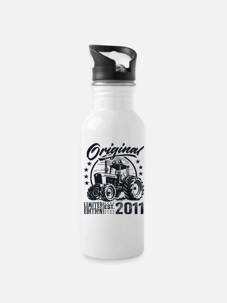 Original 2011 Jubiläum 2011 Farmer Traktor - Trinkflasche mit integriertem Trinkhalm - Weiß