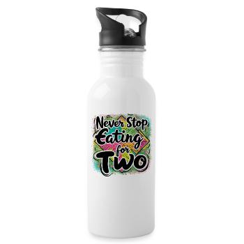Never Stop Eating For Two Design - Water bottle with straw - white - Right