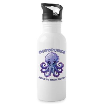 Lustiges Kraken Kopffüßer Tintenfisch Geschenk - Trinkflasche mit integriertem Trinkhalm - Weiß - Rechts