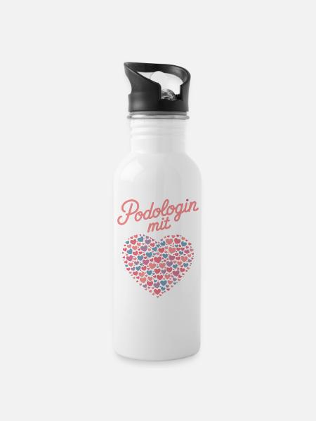 Podologin Mit Herz Fußpflege Podologin Geschenk - Trinkflasche mit integriertem Trinkhalm - Weiß