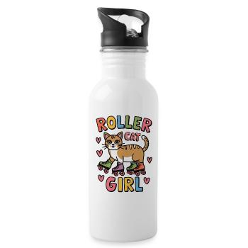 Roller Cat Girl Skating Girl Roller Skates Gift - Gourde avec paille intégrée - blanc - Droite