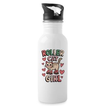 Roller Cat Girl Skating Girl Roller Skates Gift - Gourde avec paille intégrée - blanc - Droite