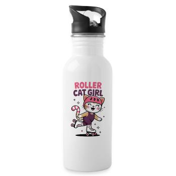 Roller Cat Girl Skating Girl Roller Skates Gift - Water bottle with straw - white - Right