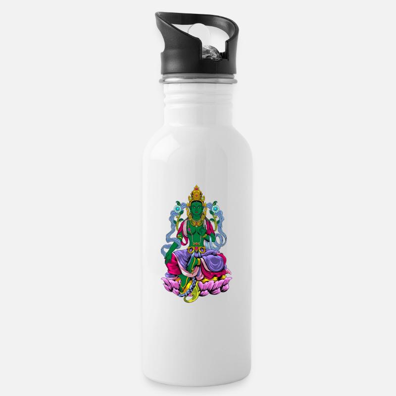 Buddhismus Gott Bodhisattva Grüne Tara - Trinkflasche mit integriertem Trinkhalm - Weiß