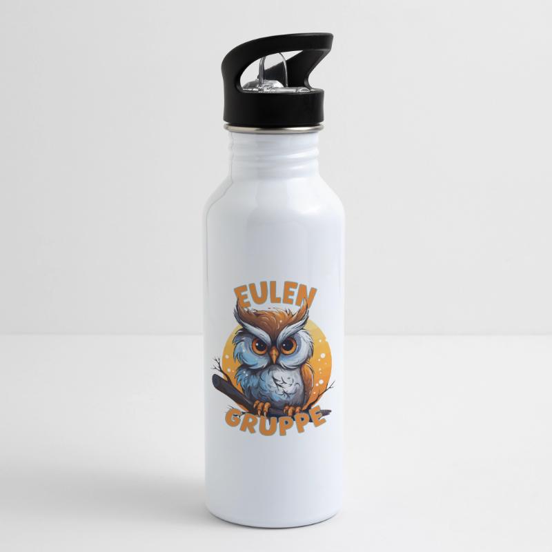 Comic Eulengruppe Kindergarten Gruppentier Eule Trinkflasche mit integriertem Trinkhalm