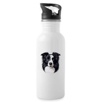Hundegesicht - Border Collie - Trinkflasche mit integriertem Trinkhalm - Weiß - Rechts