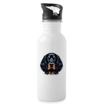 Hundegesicht - Gordon Setter - Trinkflasche mit integriertem Trinkhalm - Weiß - Rechts